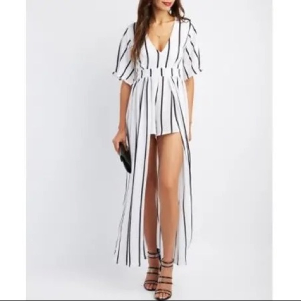 White Striped High-Low Dress